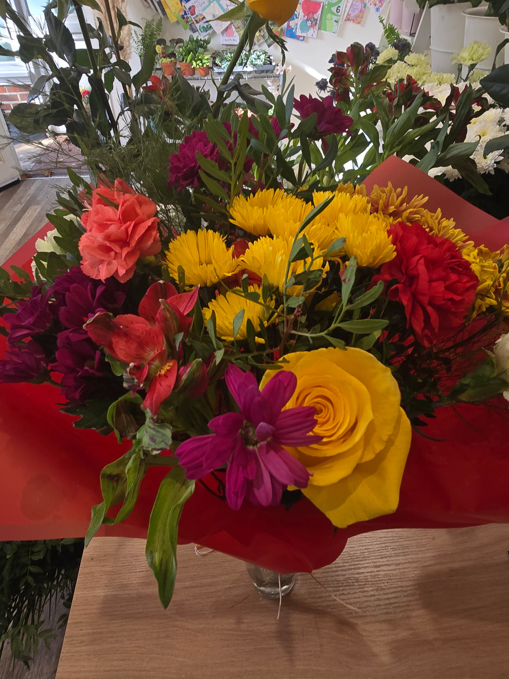 Sunshine & Ruby – Bright Mixed Flower Bouquet