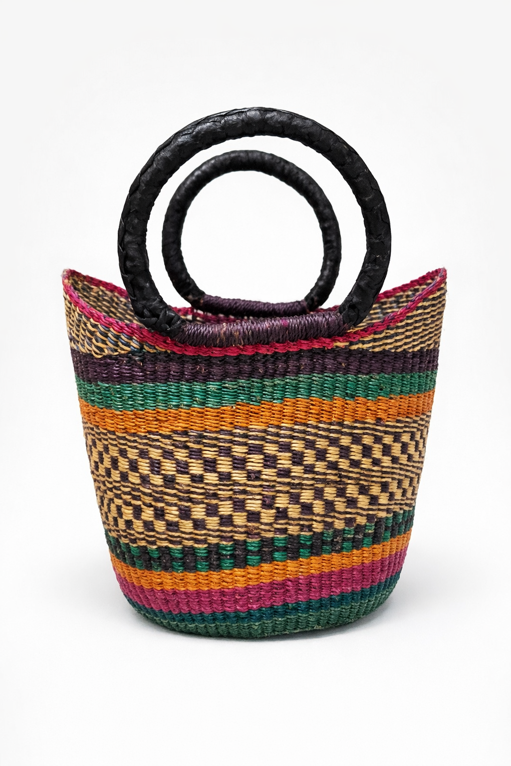 Handwoven African Basket with Leather Handles