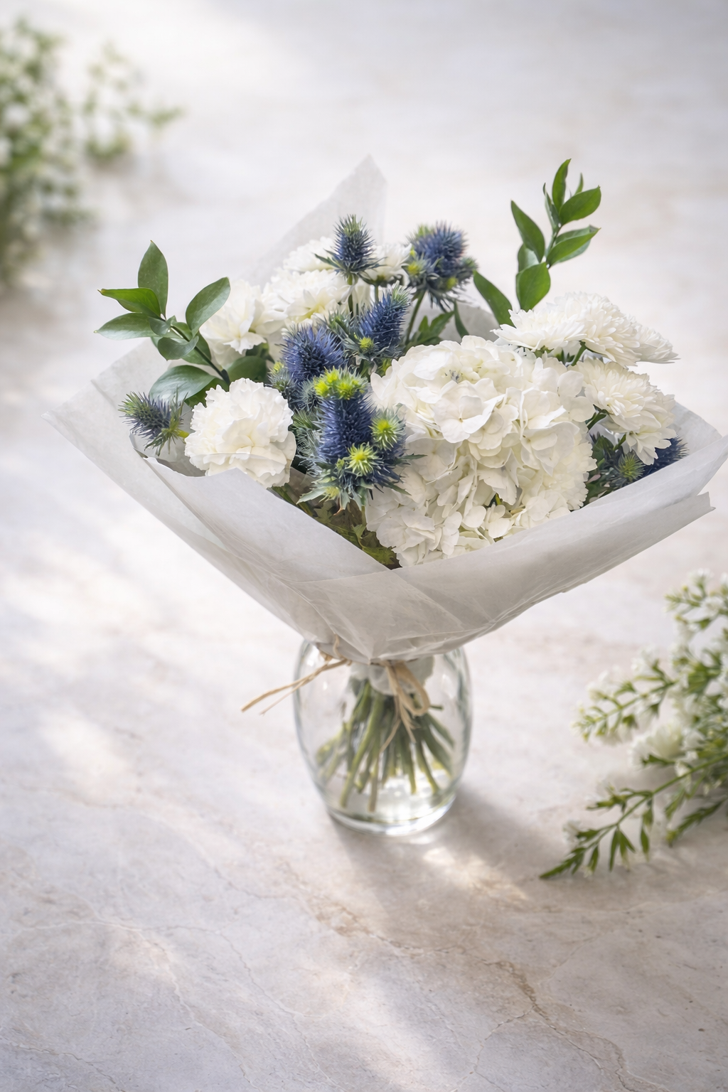 Elegant White & Blue Floral Bouquet